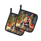 Schnauzer and Santa Claus Pair of Pot Holders