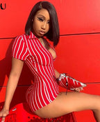 Striped Zipper Bodysuit a Curvy Look