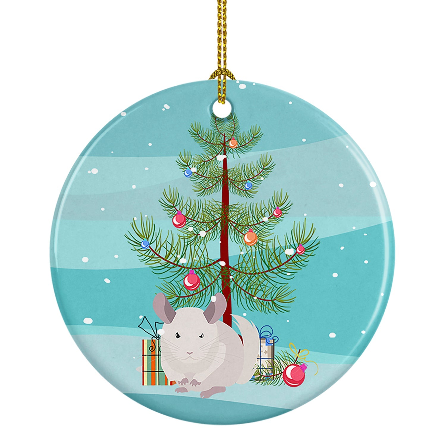 White Dominant Chinchilla Merry Christmas Ceramic Ornament
