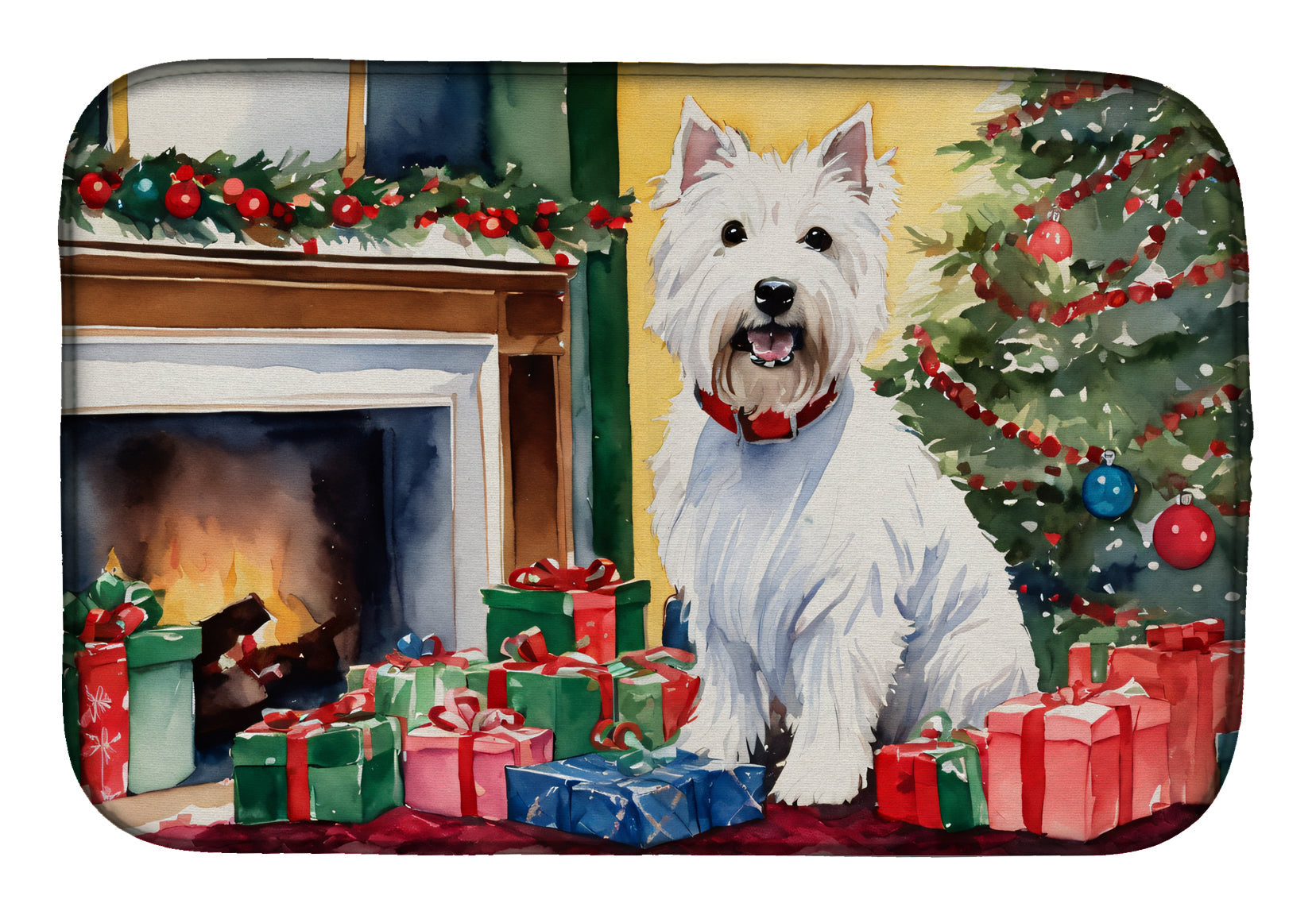 Westie Cozy Christmas Dish Drying Mat