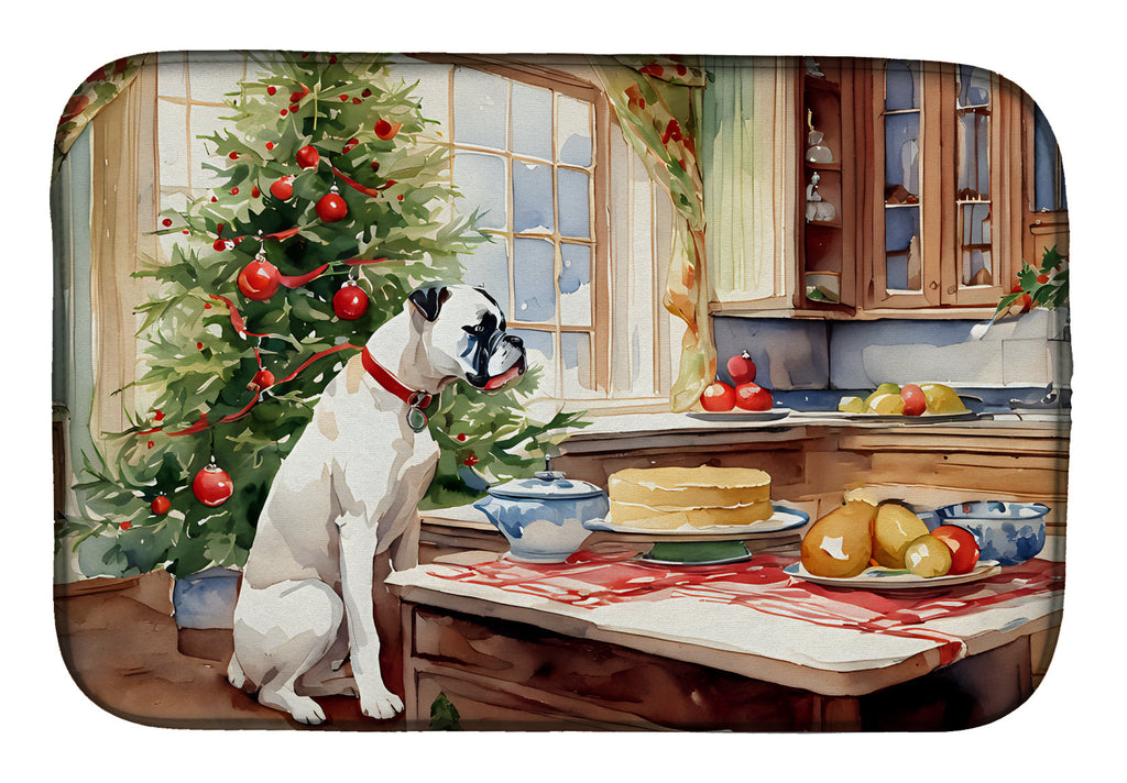 White Boxer Christmas Cookies Dish Drying Mat