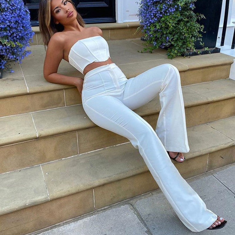 Fashionable Crop Top and Bell-Bottom Pants Set for Women
