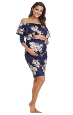 Floral Off-Shoulder Maternity Dress for Women