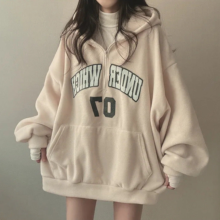 Thickened Fleece-lined Hooded Sweater for Women