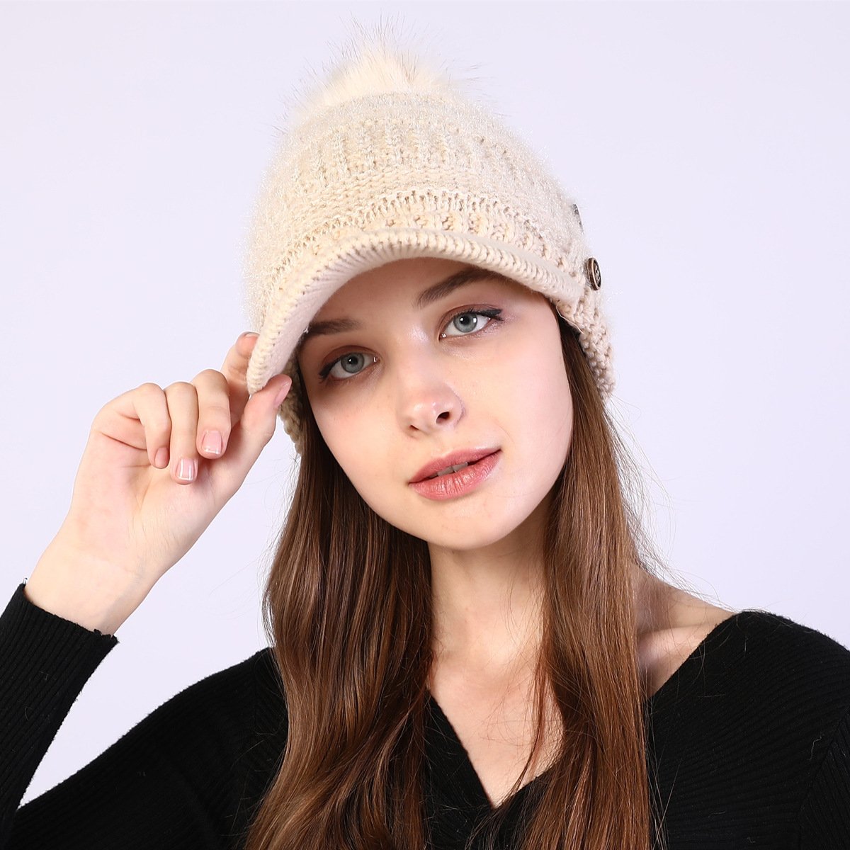 Warm Big Ball Knitted Wool Hat | Embroidered Cap