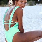 Sexy Solid Color Low-Cut Swimsuit and Bikini