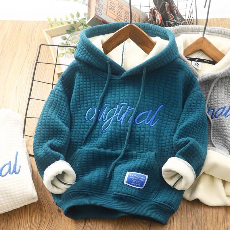 Boys' Embroidered Velvet Fleece Hoodie | Streetwear