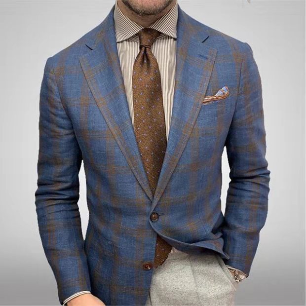 Men's Plaid Blazer Jacket for Spring and Autumn