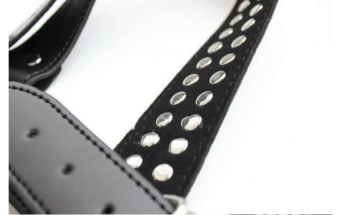 Black Leather Bondage Bodysuit with Steel Studs