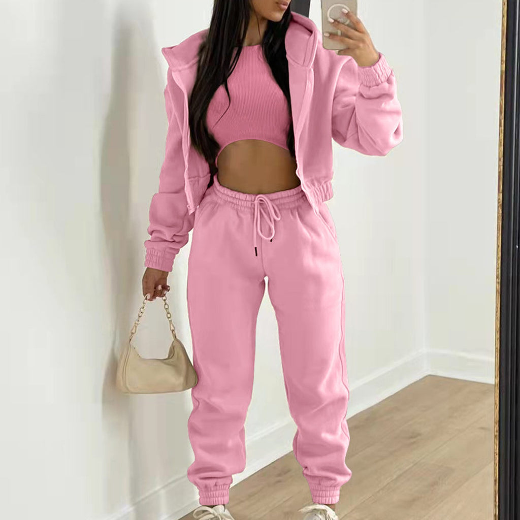 3-Piece Women's Casual Hoodie, Tank & Jogger Set