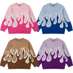Flame Jacquard Loose Fit Round Neck Hip Hop Sweater