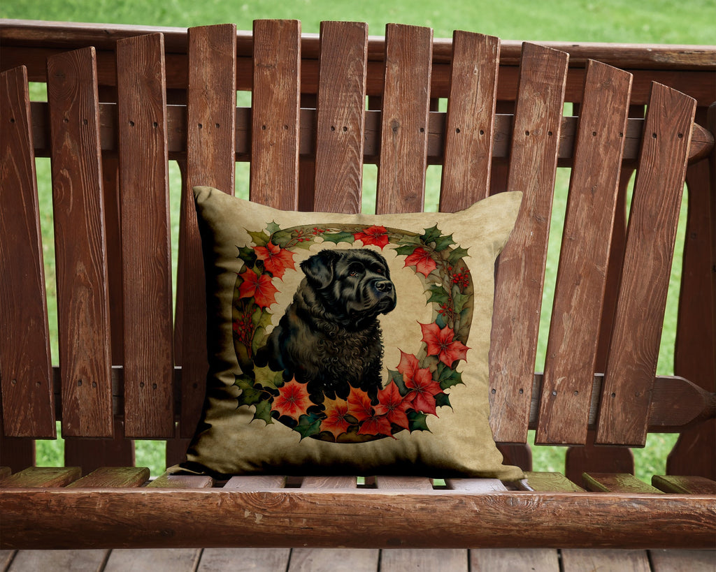 Bouvier des Flandres Christmas Flowers Throw Pillow