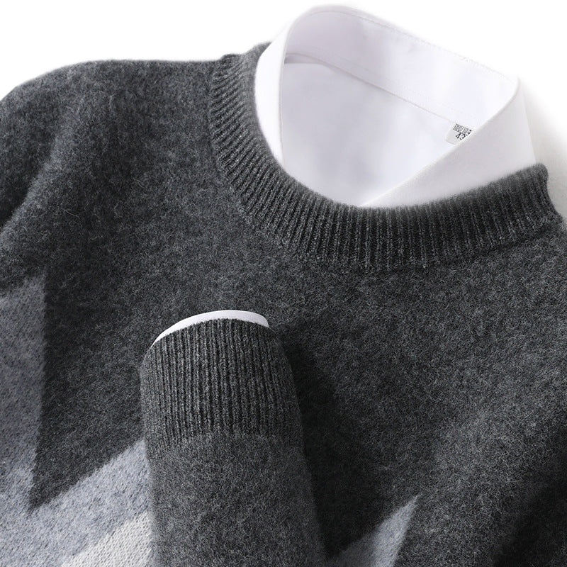 Men's Thick Wool Pullover Sweater with Round Neck | Streetwear