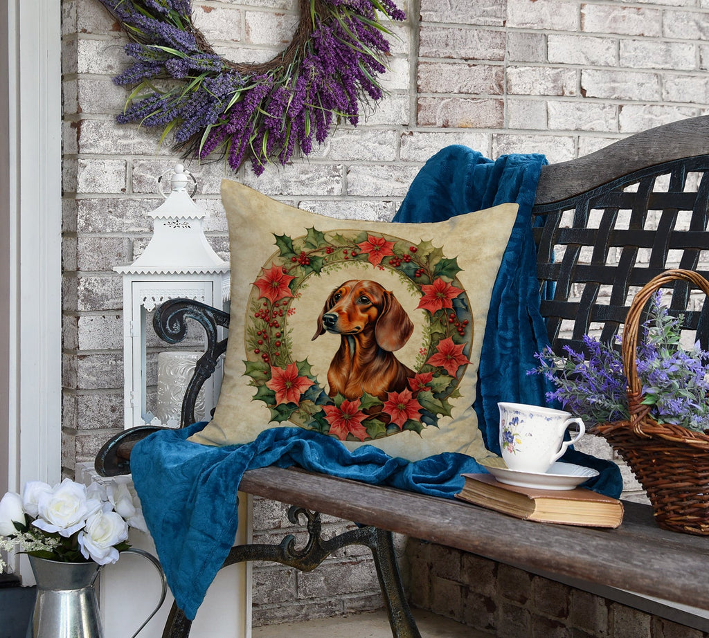 Dachshund Christmas Flowers Throw Pillow