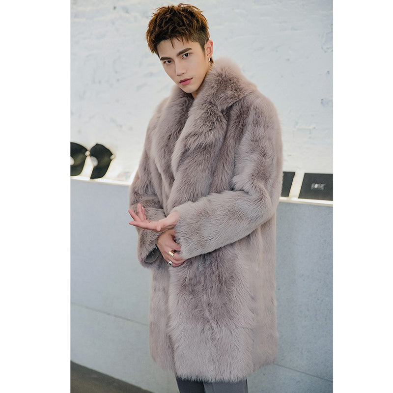Men's Imitation Fox Fur Coat for Autumn & Winter