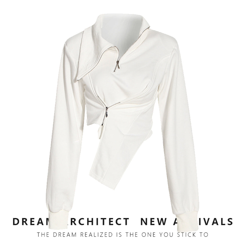Diagonal Zip Turtleneck Long-Sleeved Sweatshirt | Streetwear
