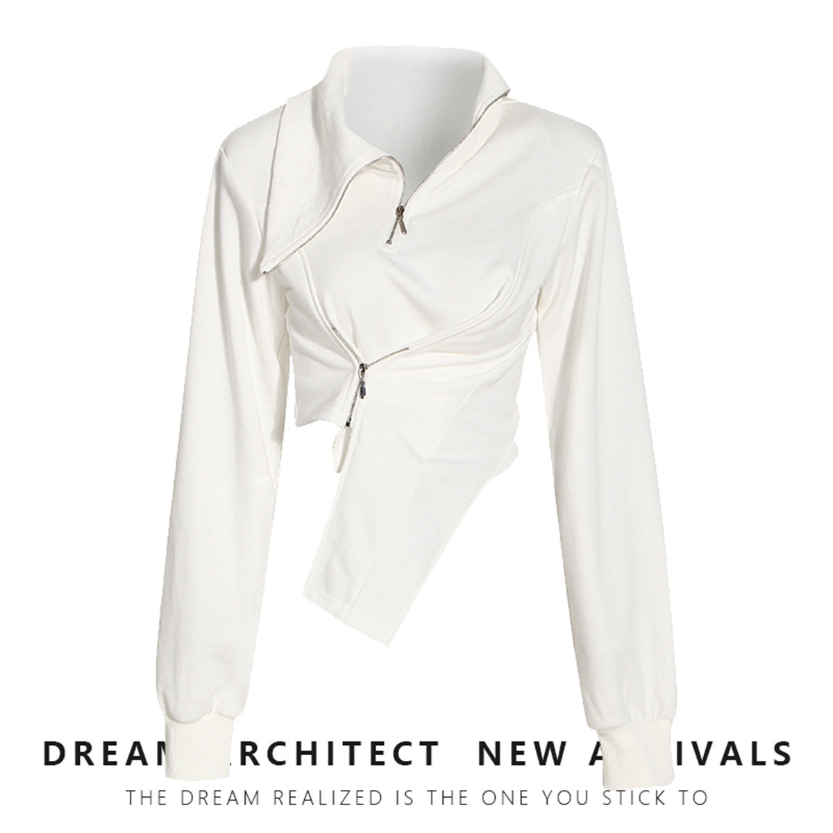 Diagonal Zip Turtleneck Long-Sleeved Sweatshirt | Streetwear