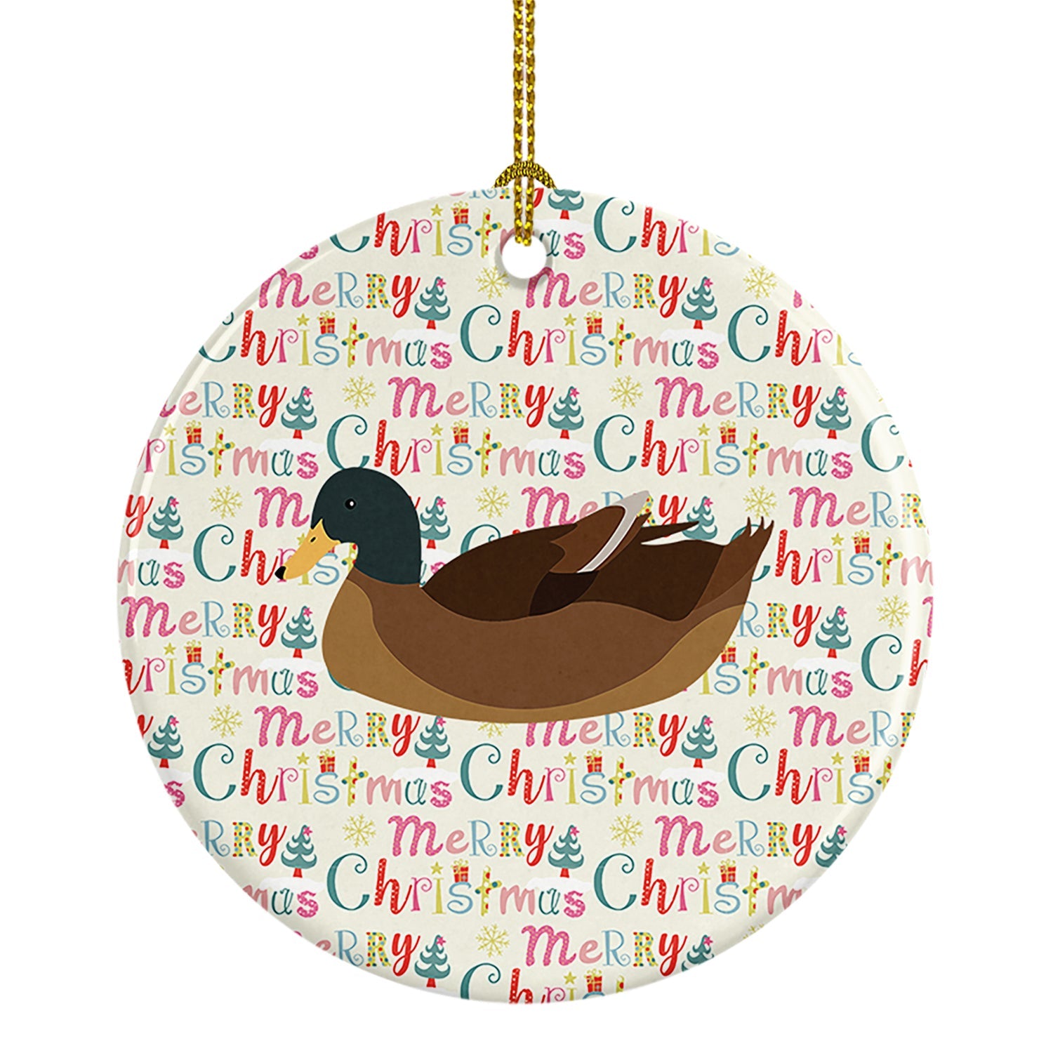 Khaki Campbell Duck Christmas Ceramic Ornament