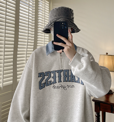 Loose National Tide Brand Half-Zip Sweater