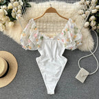 Spicy Girl Lace Panel High Fork BodysuiT