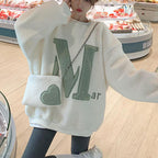 Women's Thick Plush Letter Sweatshirt with Crossbody Bag