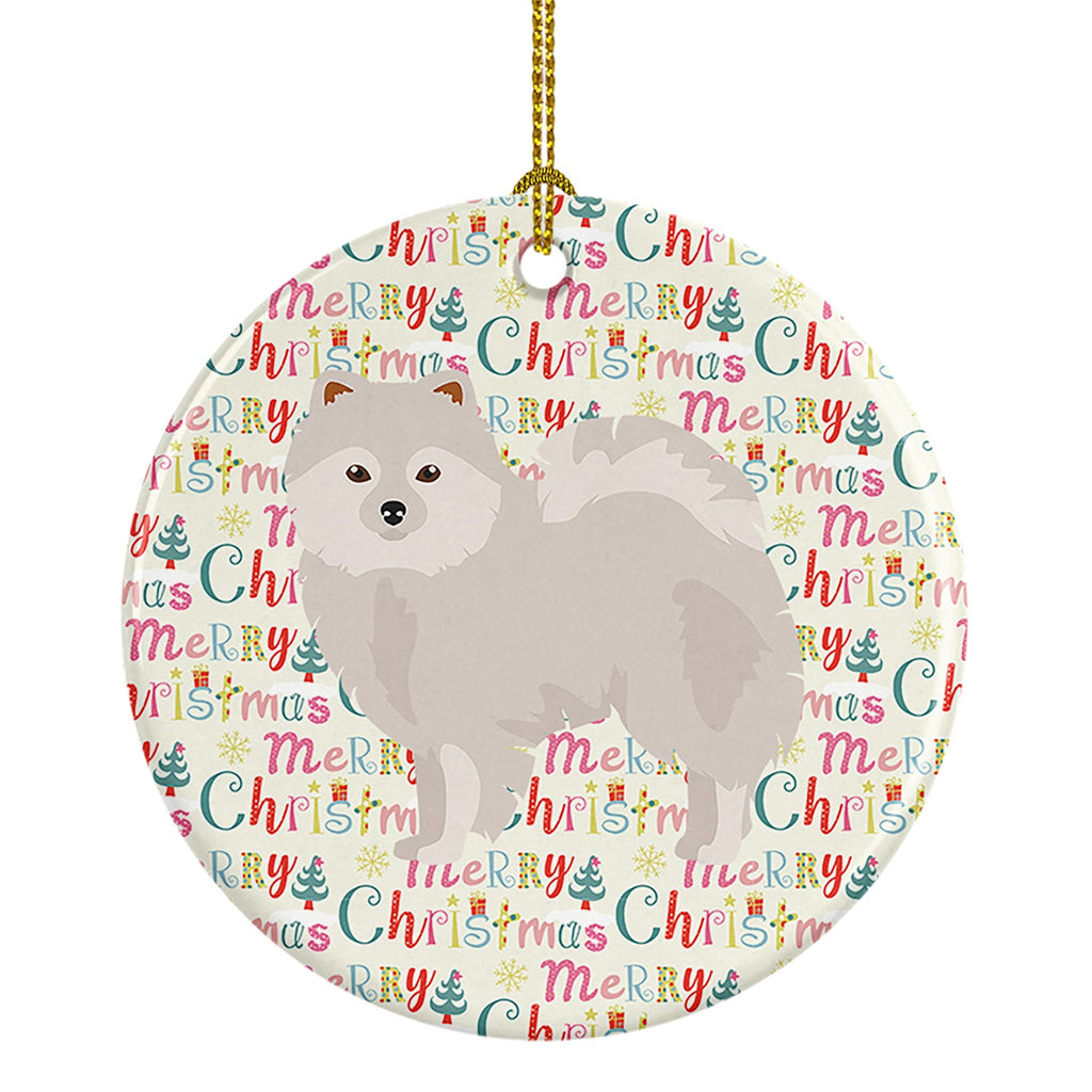 Japanese Spitz Merry Christmas Ceramic Ornament