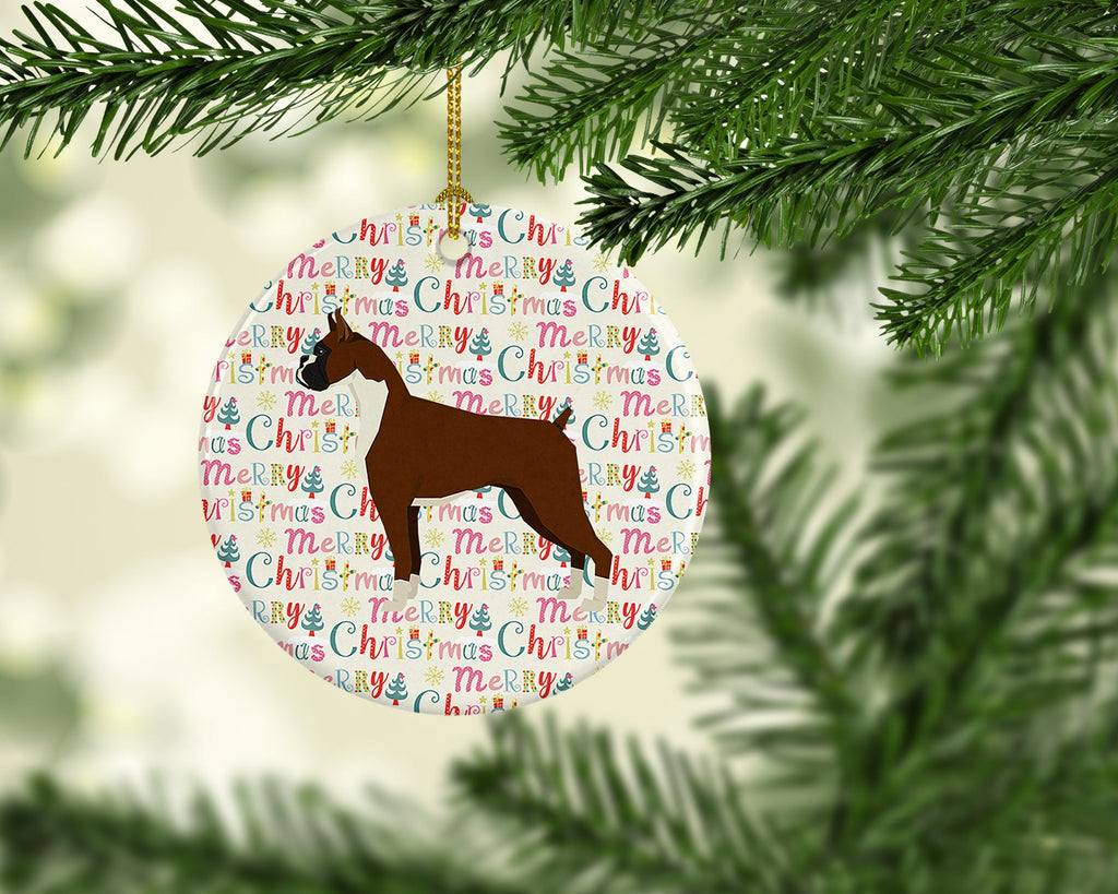 Boxer Merry Christmas Ceramic Ornament