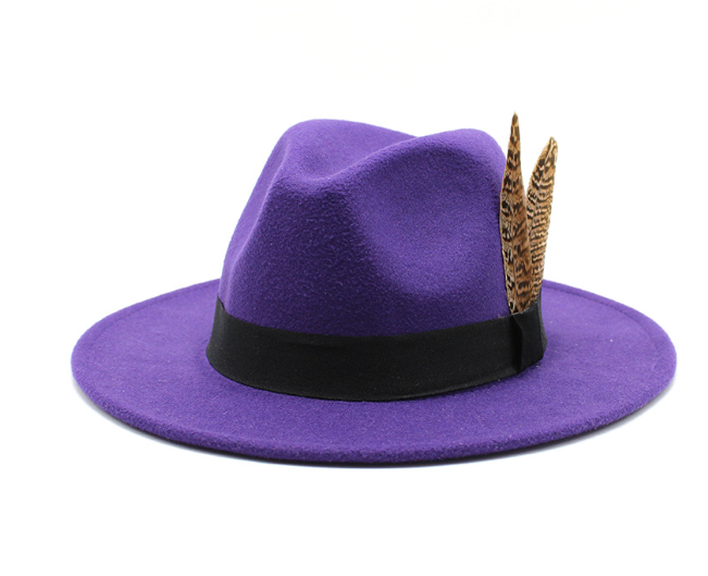 British Style Wool Jazz Hat with Versatile Flat Border | Embroidered Cap
