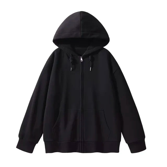 Jielur Solid Color Comfortable Women's Zip-Up Hoodie | Streetwear