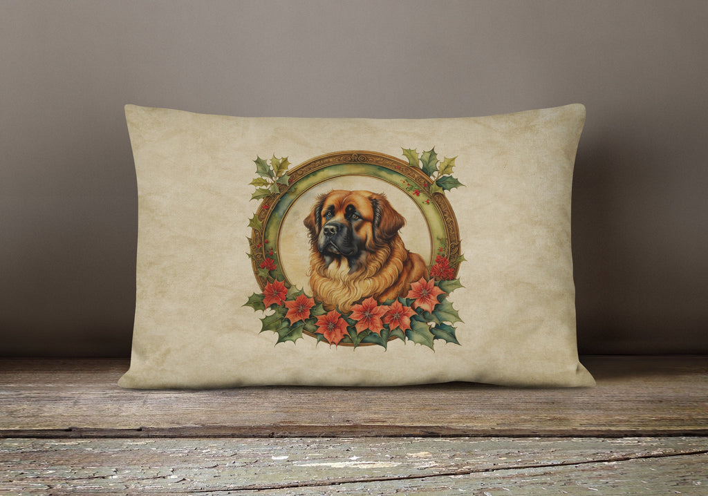 Leonberger Christmas Flowers Throw Pillow