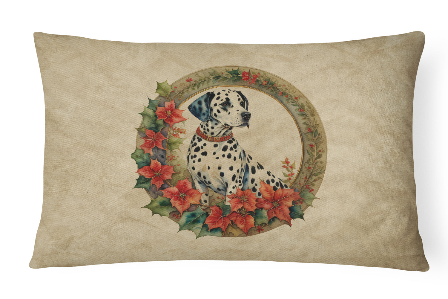Dalmatian Christmas Flowers Throw Pillow