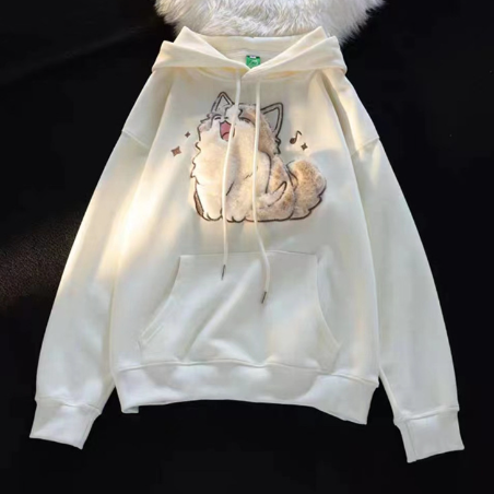 Embroidered Kitten Women's Fleece-lined Hooded Sweatshirt | Streetwear