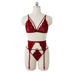 Lace Seduction Lingerie Set with Stockings (3 Pieces)