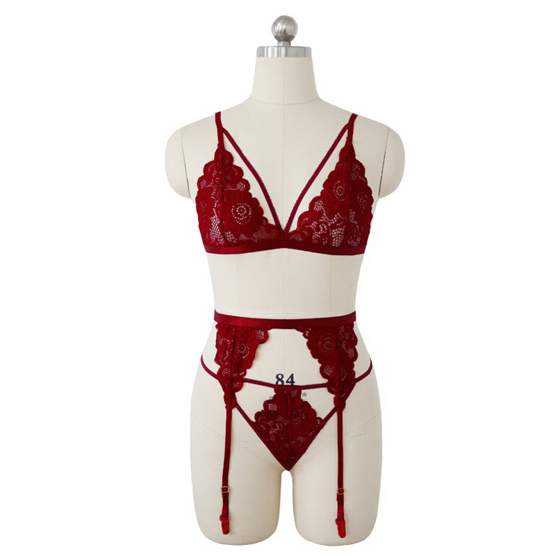 Lace Seduction Lingerie Set with Stockings (3 Pieces)