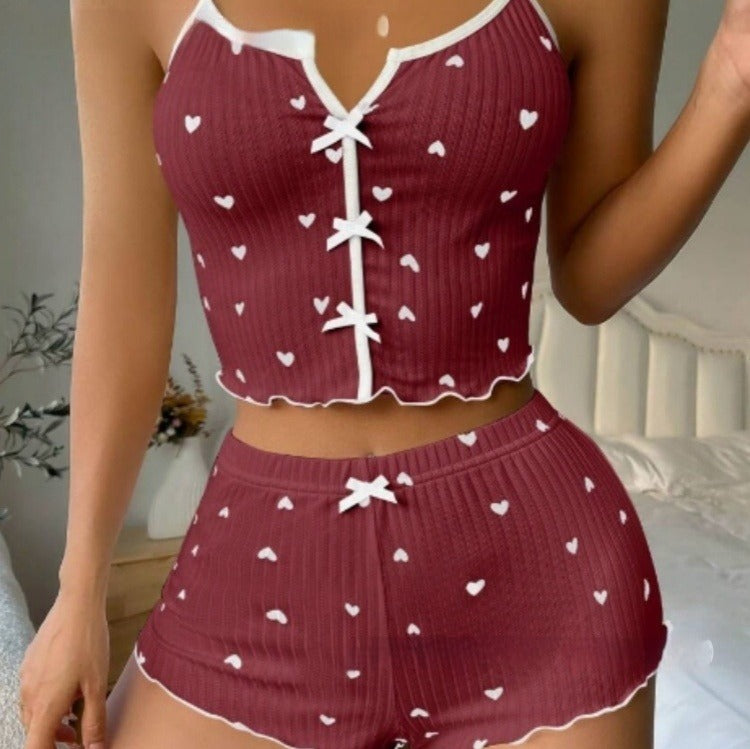 Women's Suspender Shorts Bow Suit