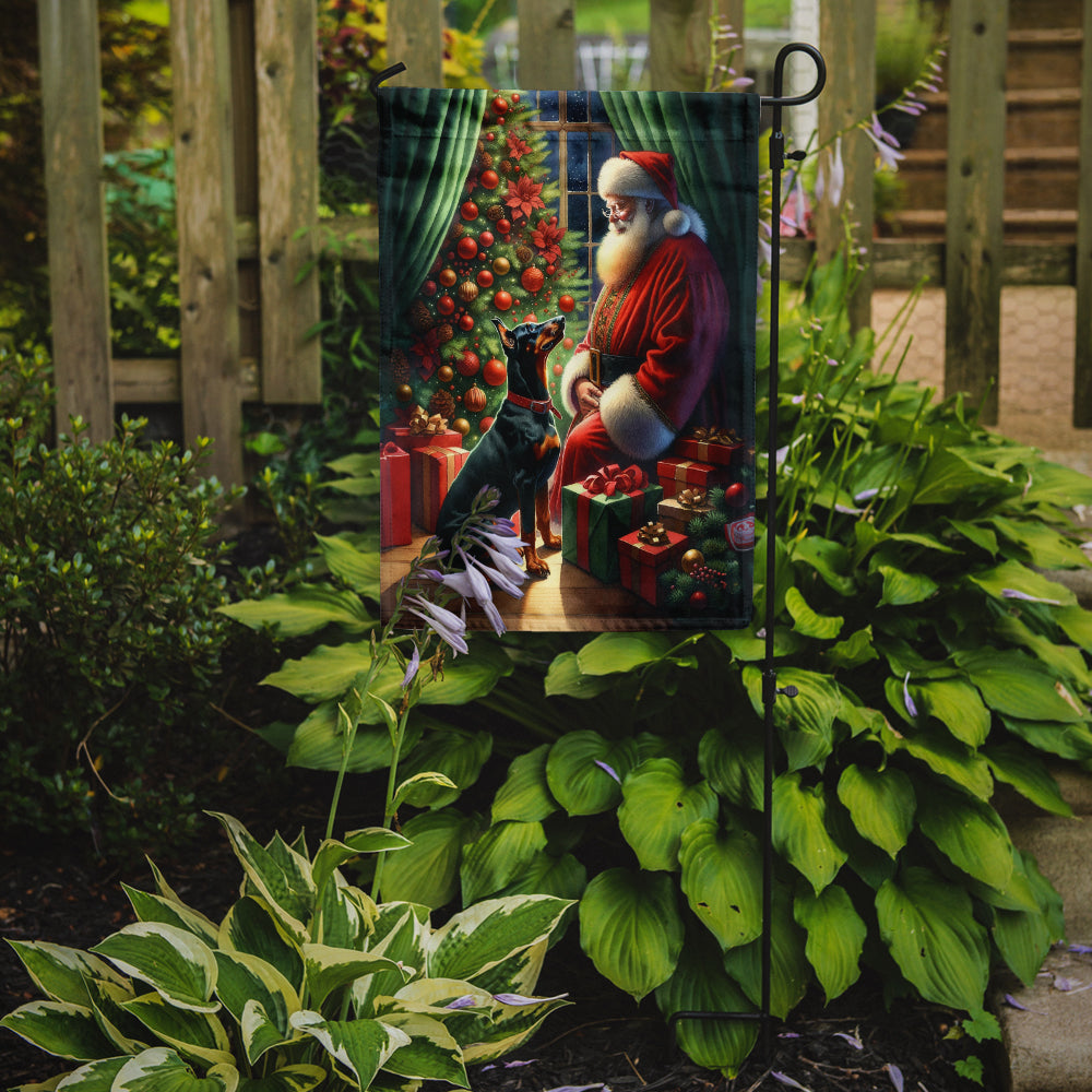 Doberman Pinscher and Santa Claus Garden Flag