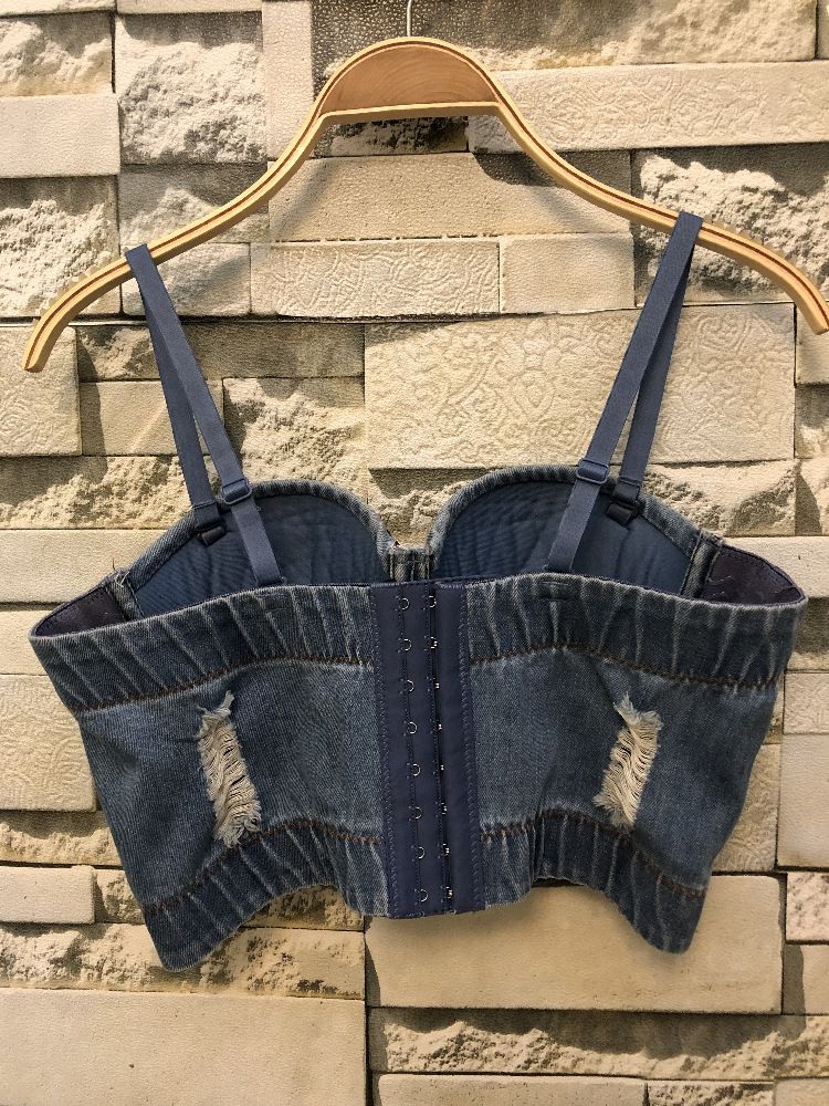 Modern Women's Denim Crop Top with Embellished Vest