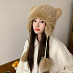 Cute Bear Ears Thermal Beanie Hat for Women | Embroidered Cap
