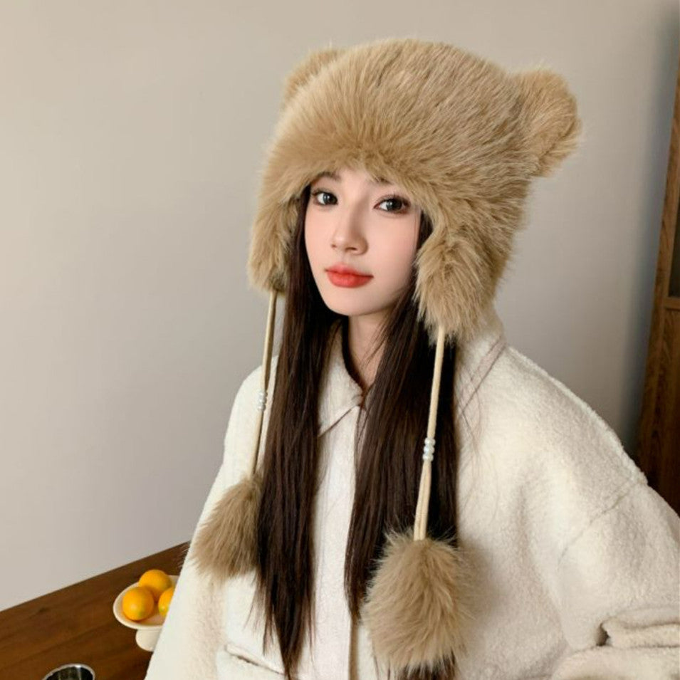 Cute Bear Ears Thermal Beanie Hat for Women | Embroidered Cap