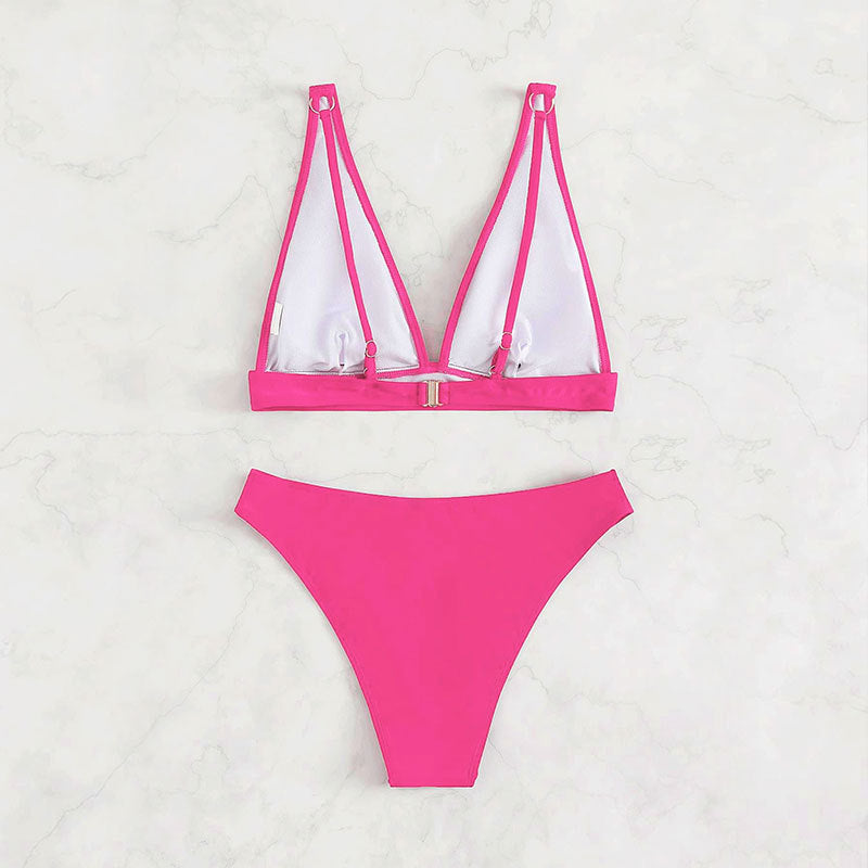 2024 Fashion Women's Bikini Set with V-Neck Triangle Cups