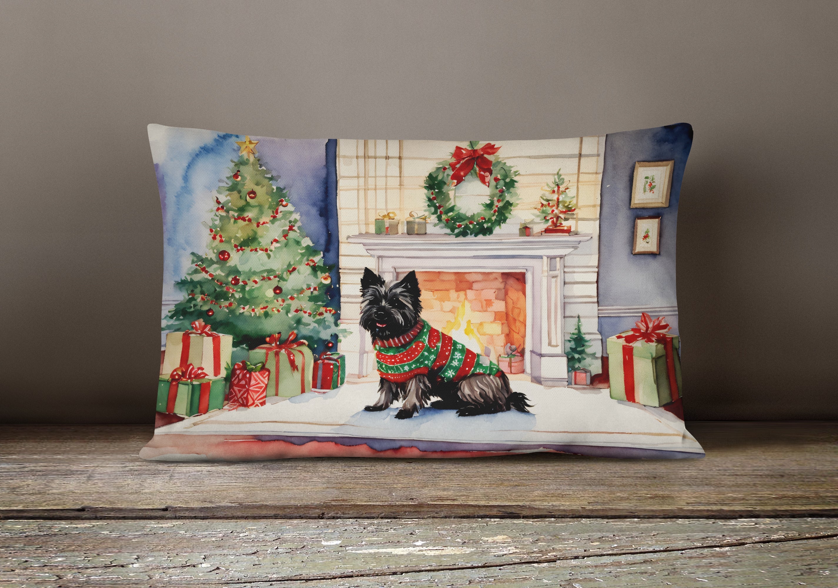 Cairn Terrier Christmas Throw Pillow
