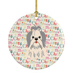 Merry Christmas Shih Tzu Silver White Ceramic Ornament