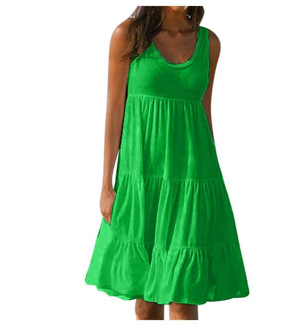 7-Color Sleeveless A-Line Beach Dress with Round Neck