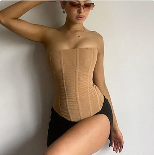 Women's Skinny Sleeveless Mesh Tube Top - Summer Crop Corset Party Tank