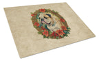 English Bulldog Christmas Flowers Glass Cutting Board