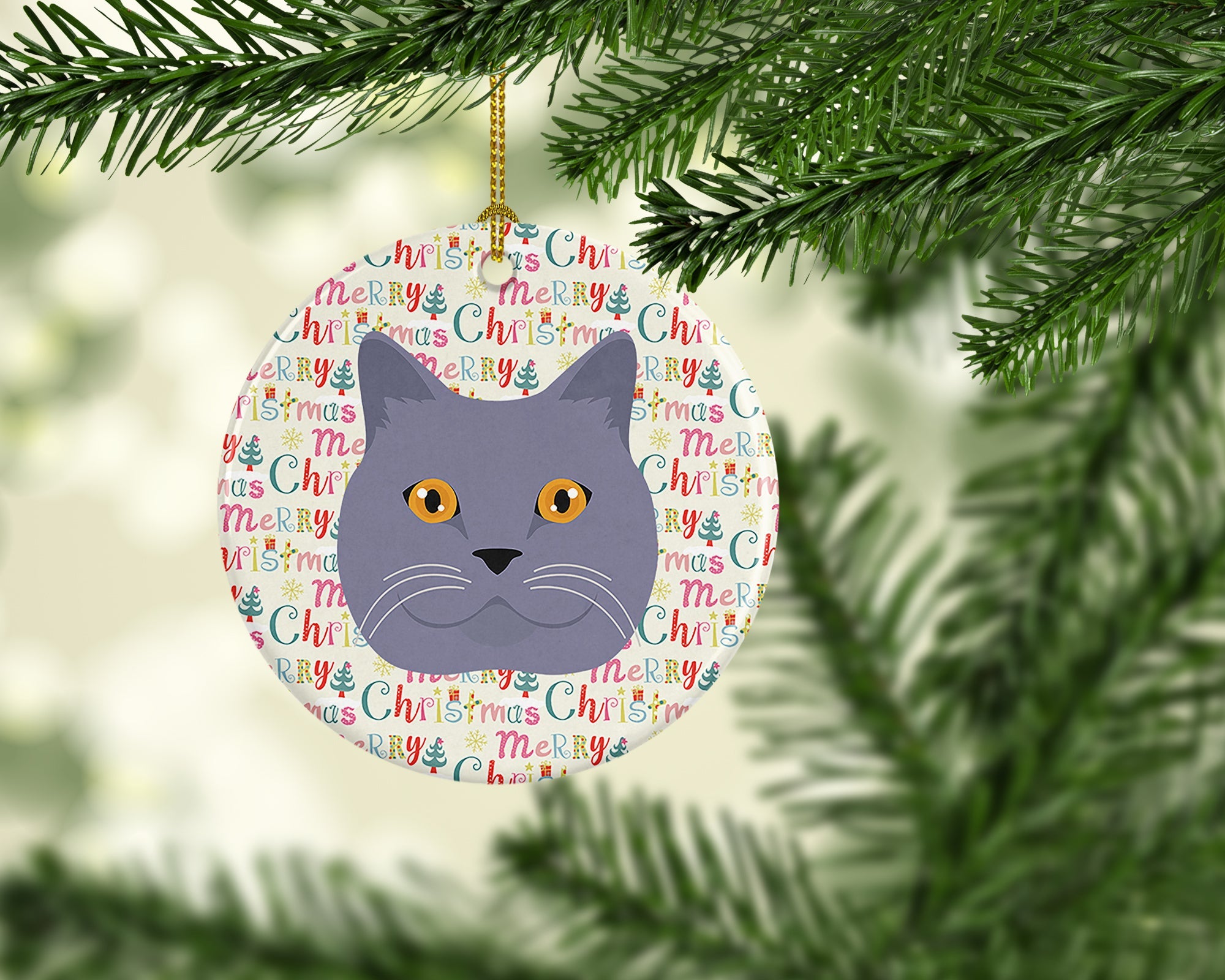 British Shorthair Cat Christmas Ceramic Ornament