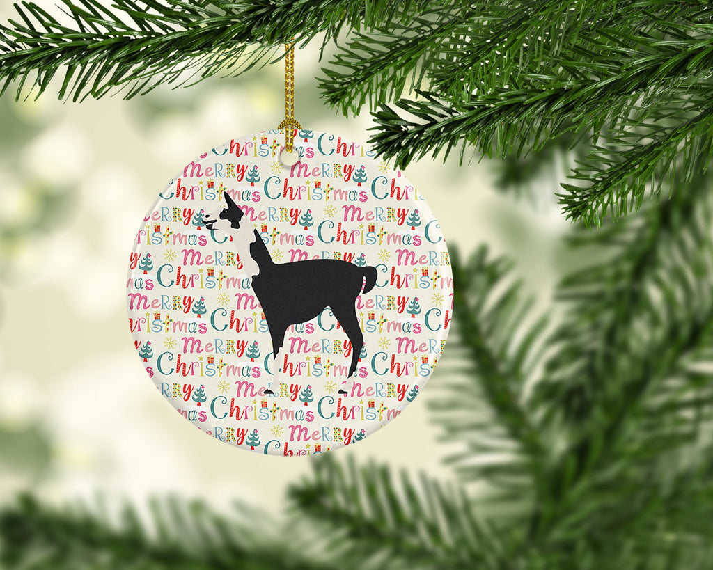 Llama Q' Ara Christmas Ceramic Ornament