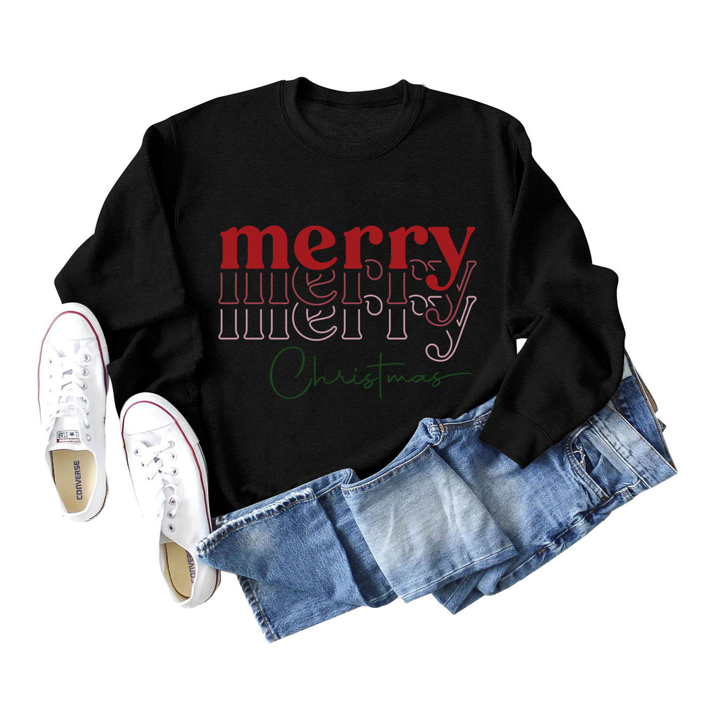 Christmas Letter Print Loose Long Sleeve Sweater for Girls