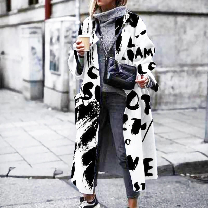 Women's Long Dragon and Phoenix Stitching Coat