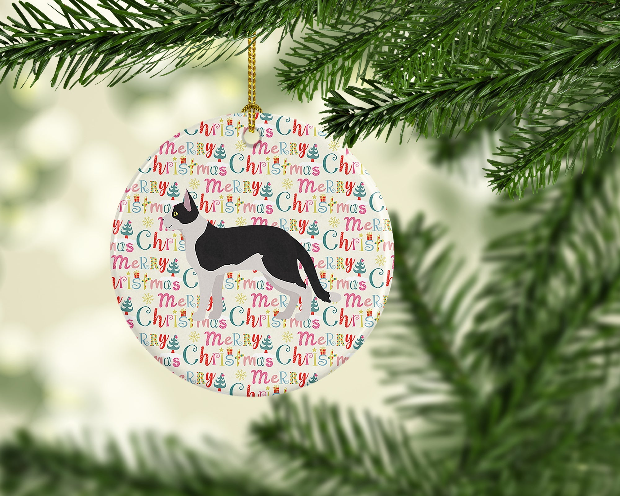 Bicolour Aegean Cat Christmas Ceramic Ornament